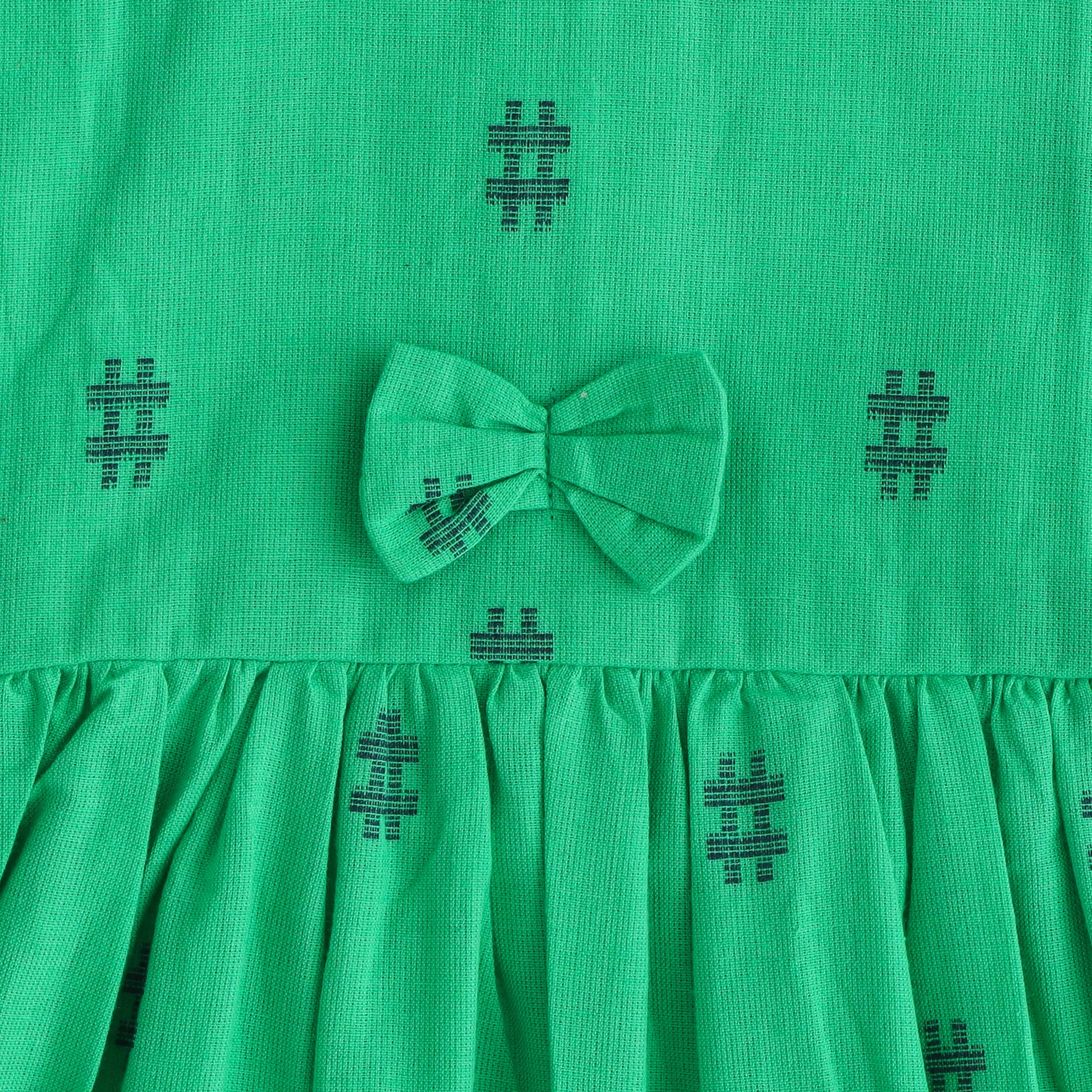 Emerald Elegance: Soft Cotton Pleated Frock for Baby Girls