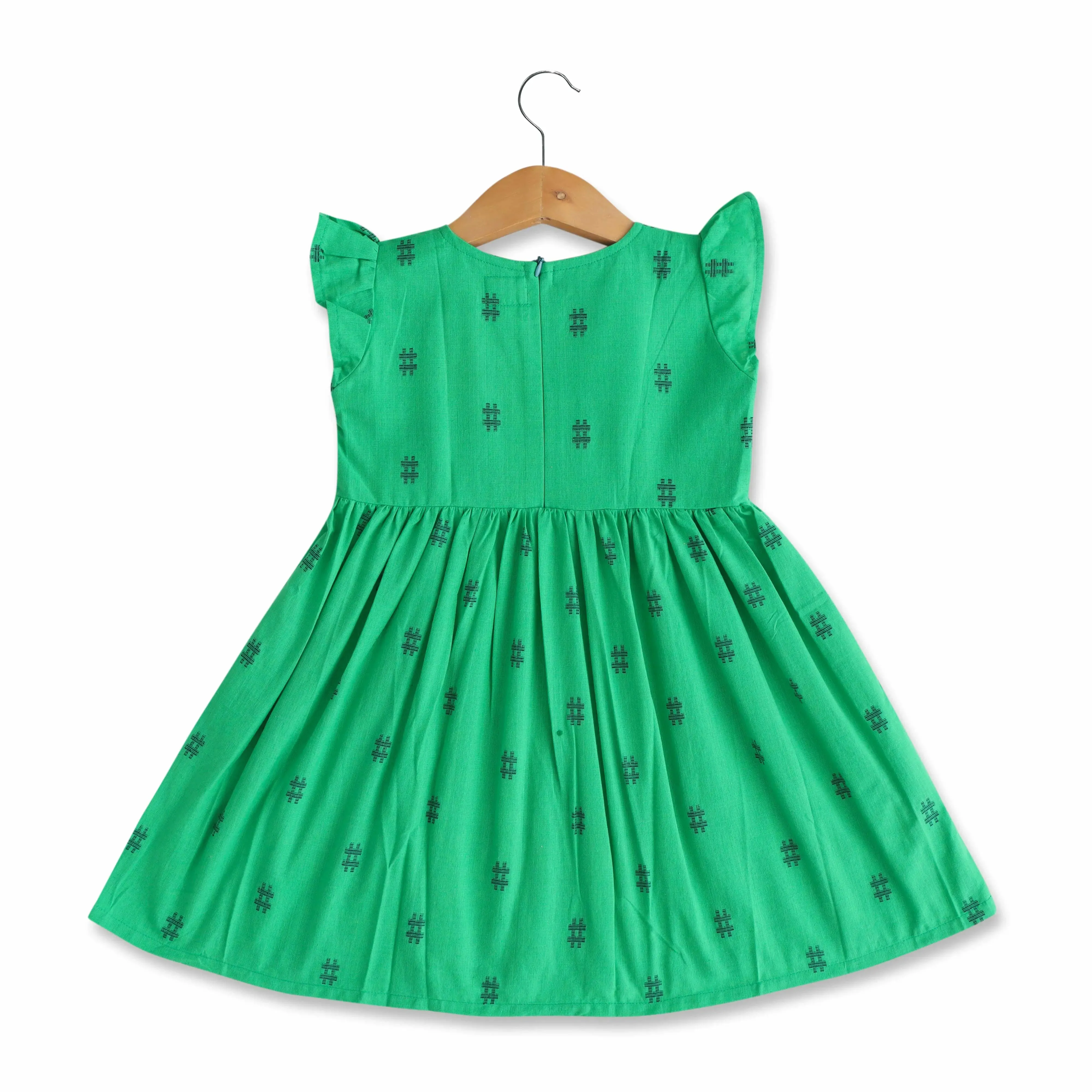 Emerald Elegance: Soft Cotton Pleated Frock for Baby Girls