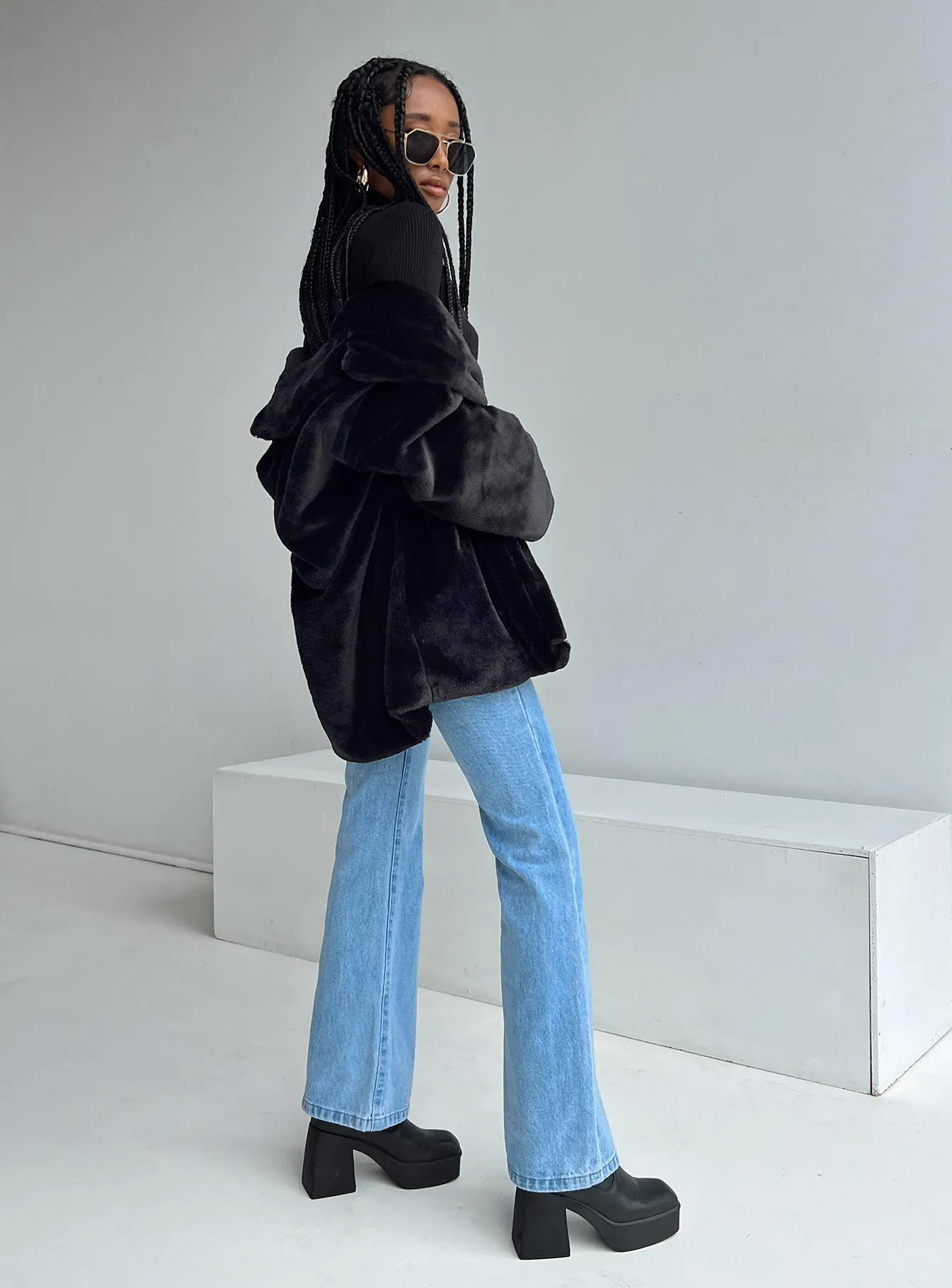 Fashionkova Dune Faux Fur Jacket Black