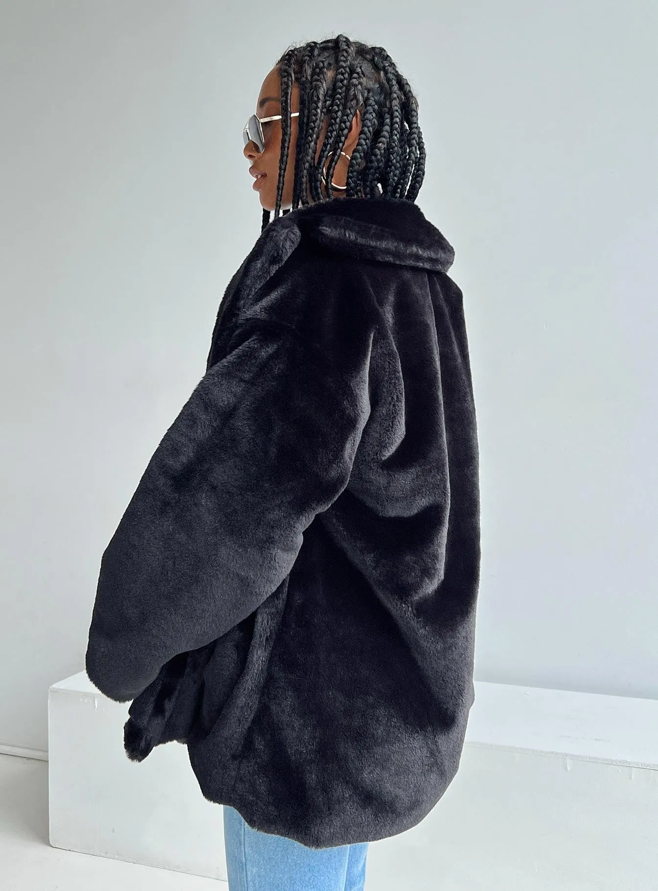 Fashionkova Dune Faux Fur Jacket Black