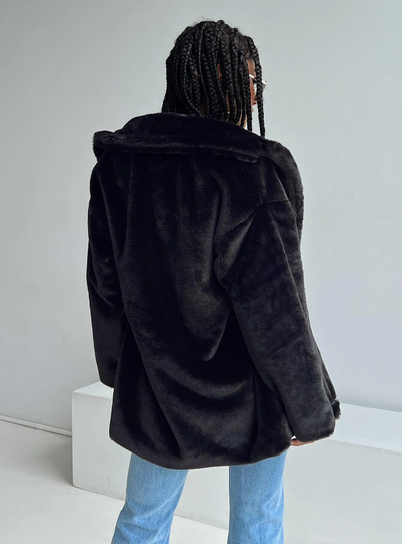 Fashionkova Dune Faux Fur Jacket Black