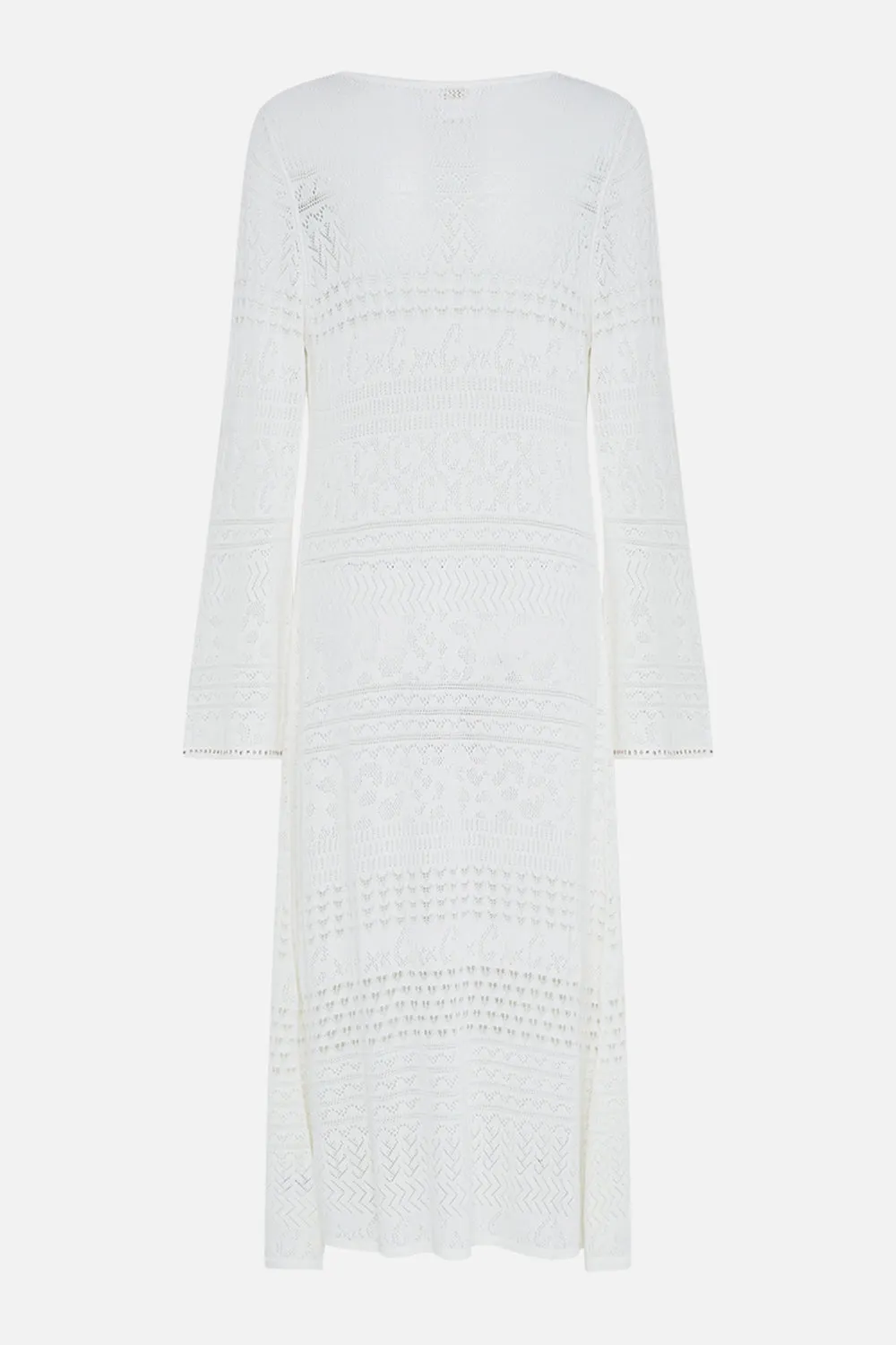 FLARED SLEEVE POINTELLE KNIT LAYER SEA CHARM