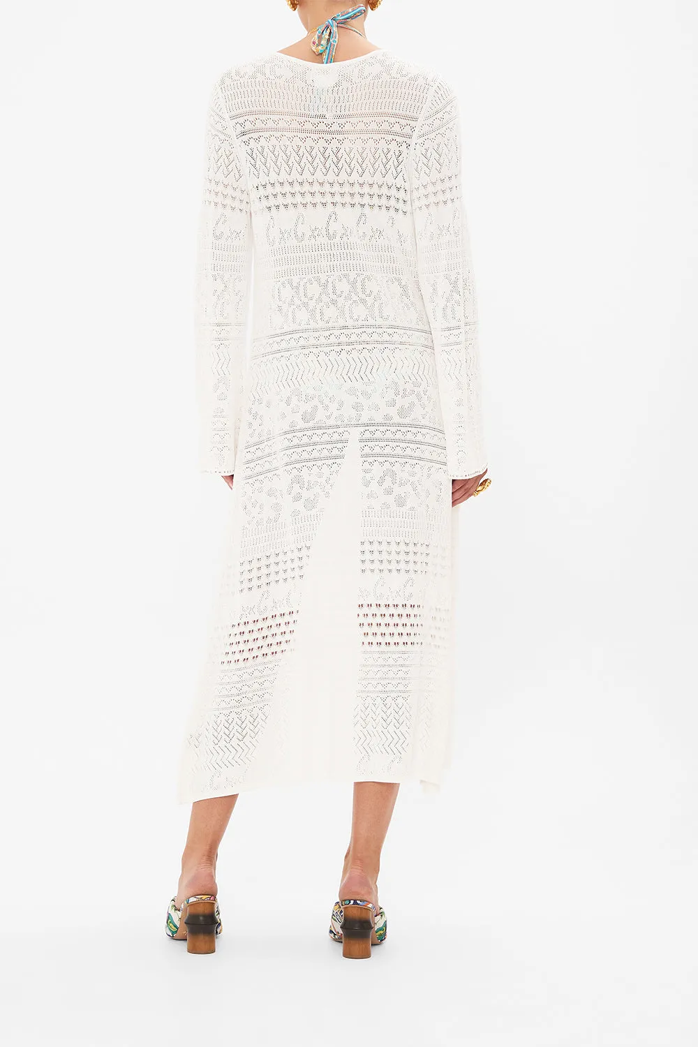 FLARED SLEEVE POINTELLE KNIT LAYER SEA CHARM