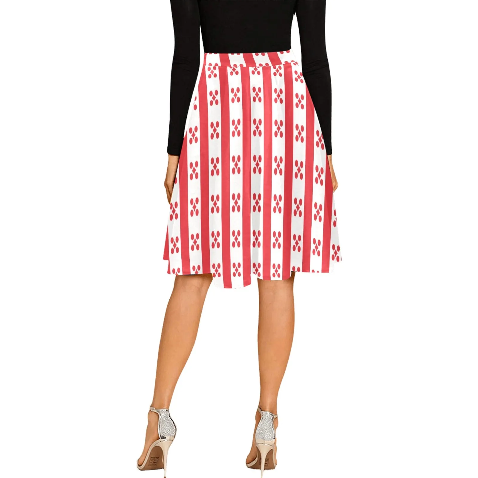 gingham print red white 2 Melete Pleated Midi Skirt (Model D15)