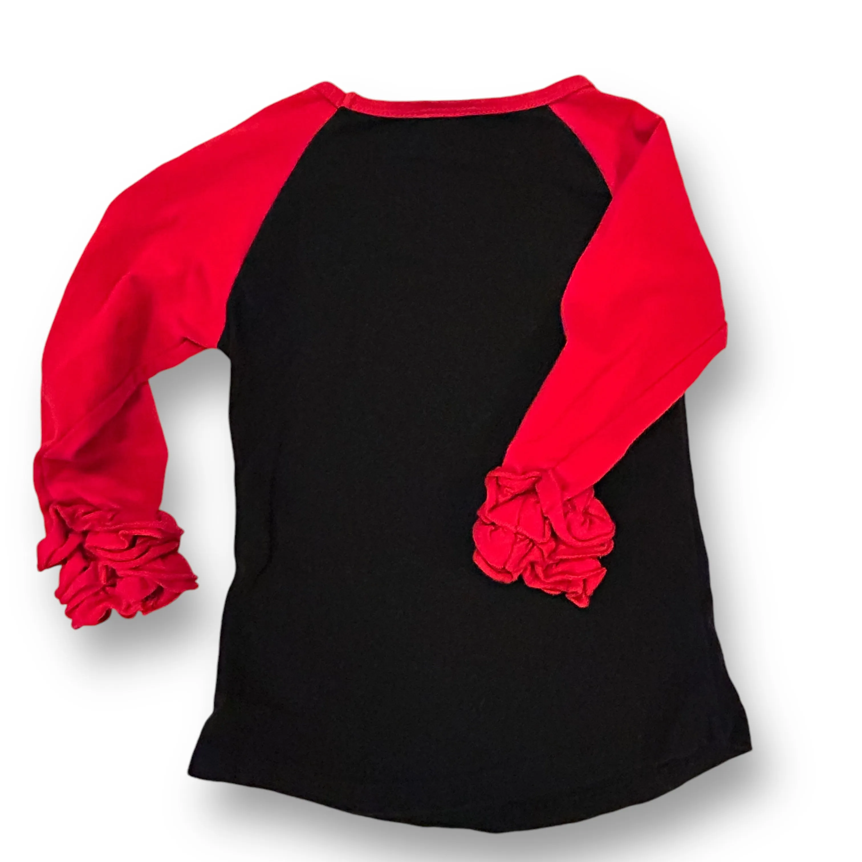 Girls Boutique Size 2T Black & Red Sparkle Reindeer Ruffle Sleeve Shirt
