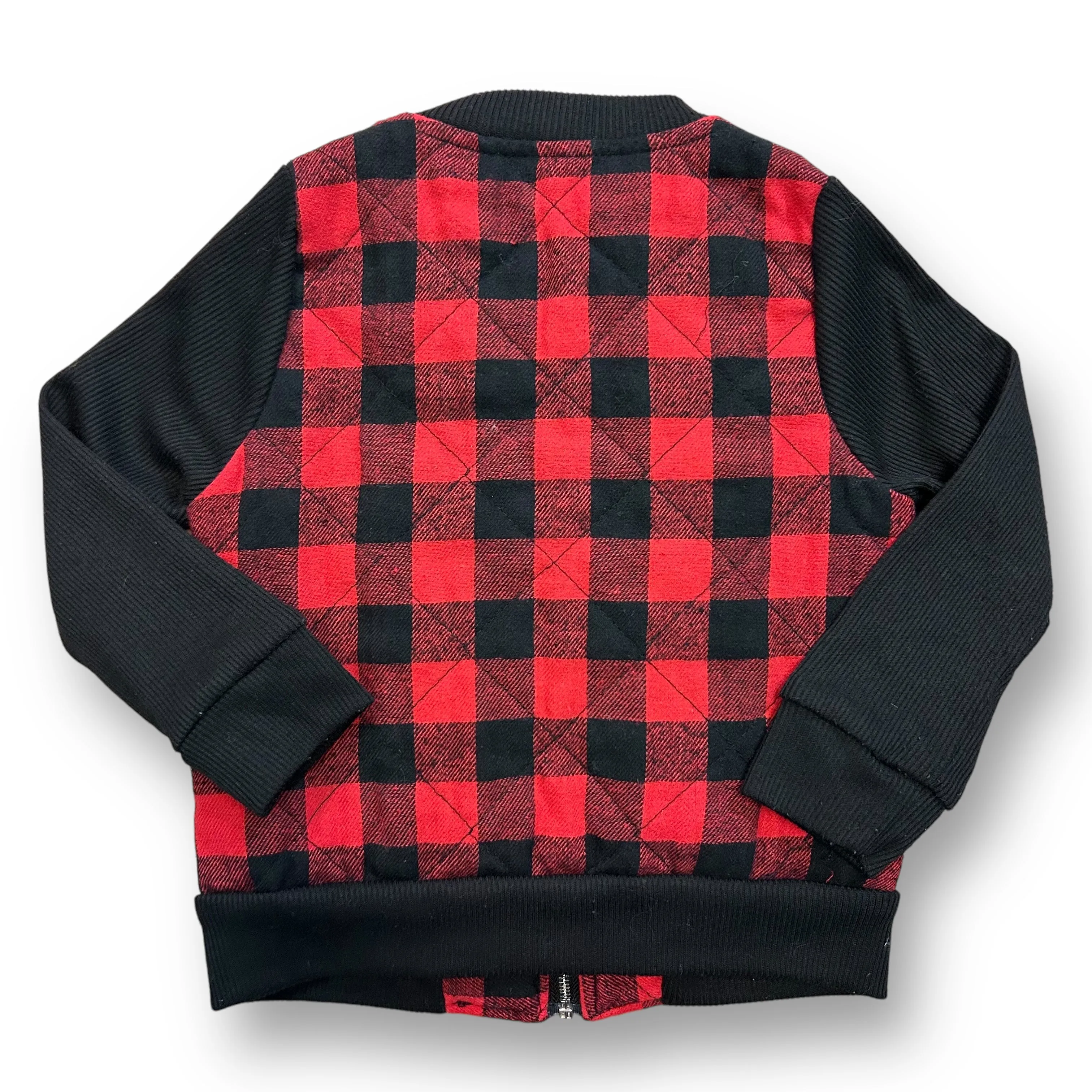 Girls Size 3/4T Black & Red Plaid Midweight Quilted Reindeer Jacket