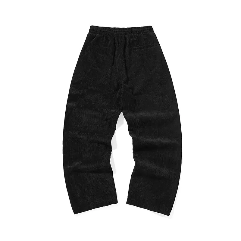 Graffiti embroidered mid-high waist loose straight tube corduroy casual pants