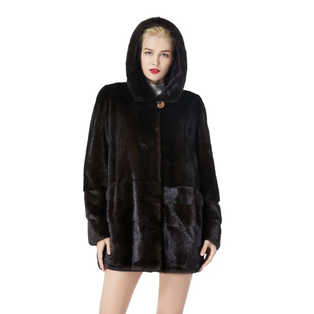 High-End Natural Mink Open Hood Coat