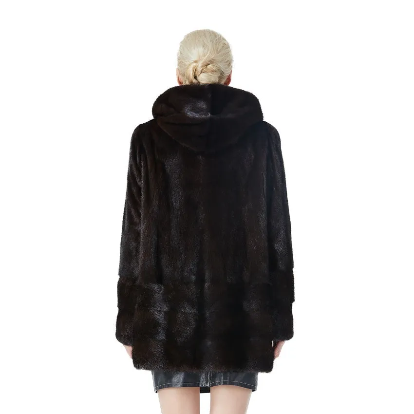 High-End Natural Mink Open Hood Coat