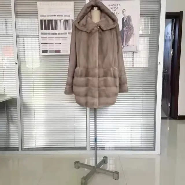 High-End Natural Mink Open Hood Coat