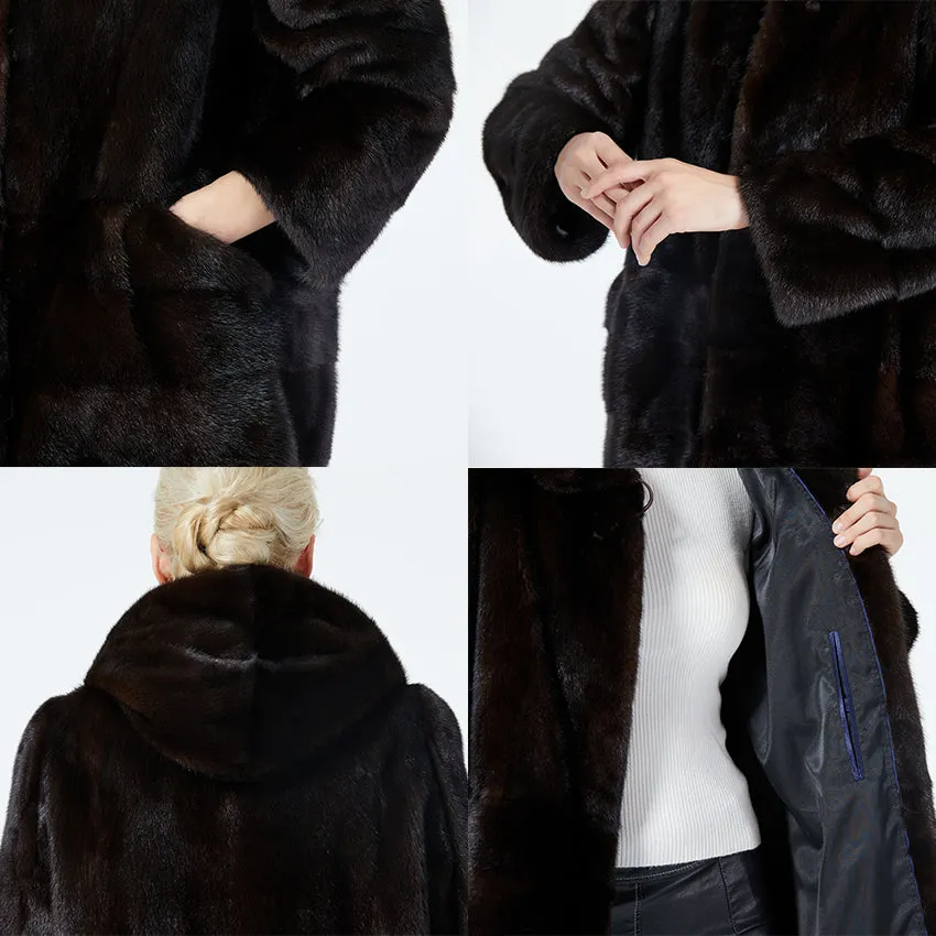 High-End Natural Mink Open Hood Coat