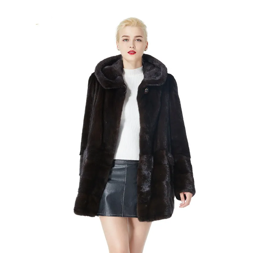 High-End Natural Mink Open Hood Coat