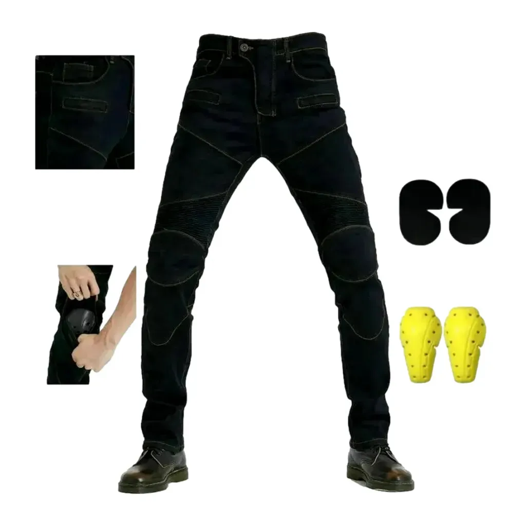 High rise sanded slim fit riding men's jeans