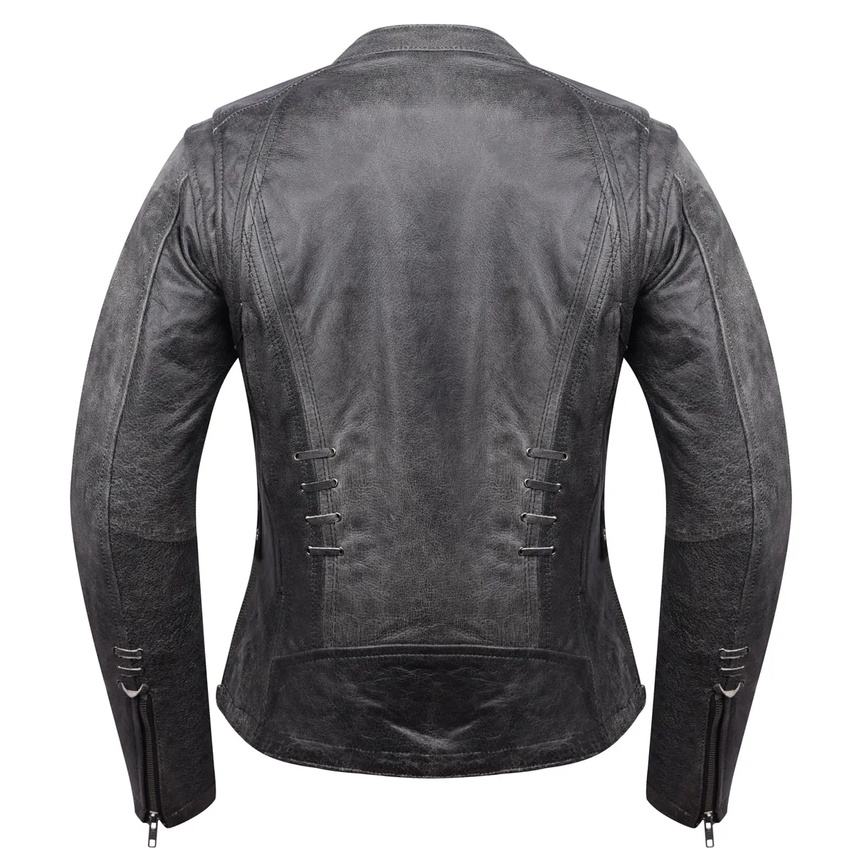 HML638DG Ladies Lightweight Distressed Gray Goat Skin Leather Jacket