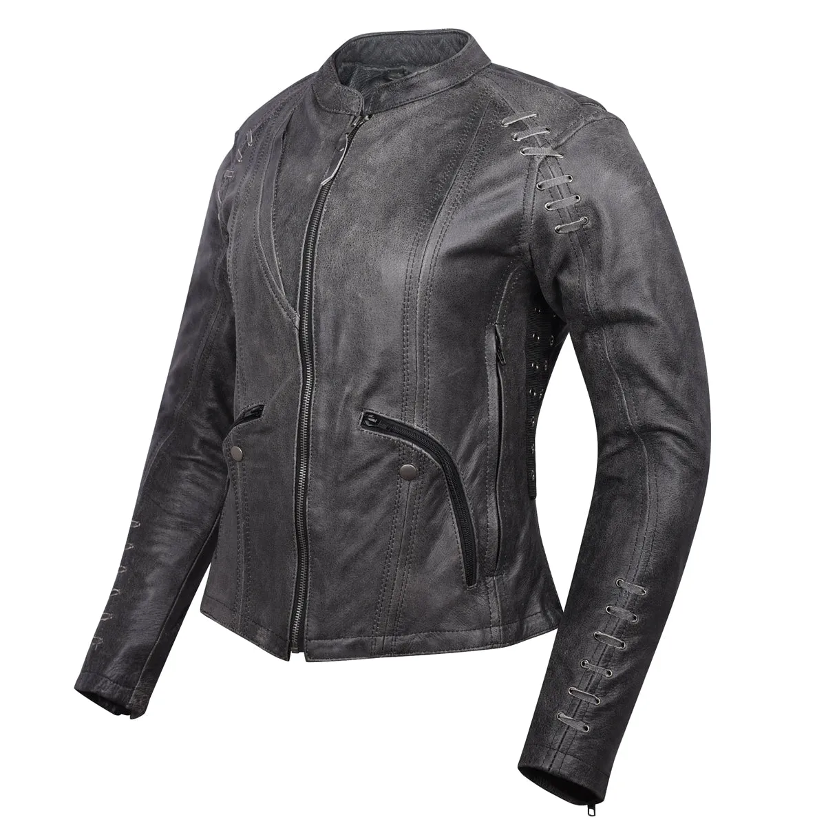 HML638DG Ladies Lightweight Distressed Gray Goat Skin Leather Jacket