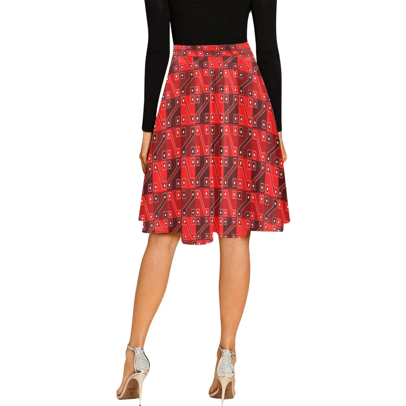inca sun goddess print Melete Pleated Midi Skirt (Model D15)