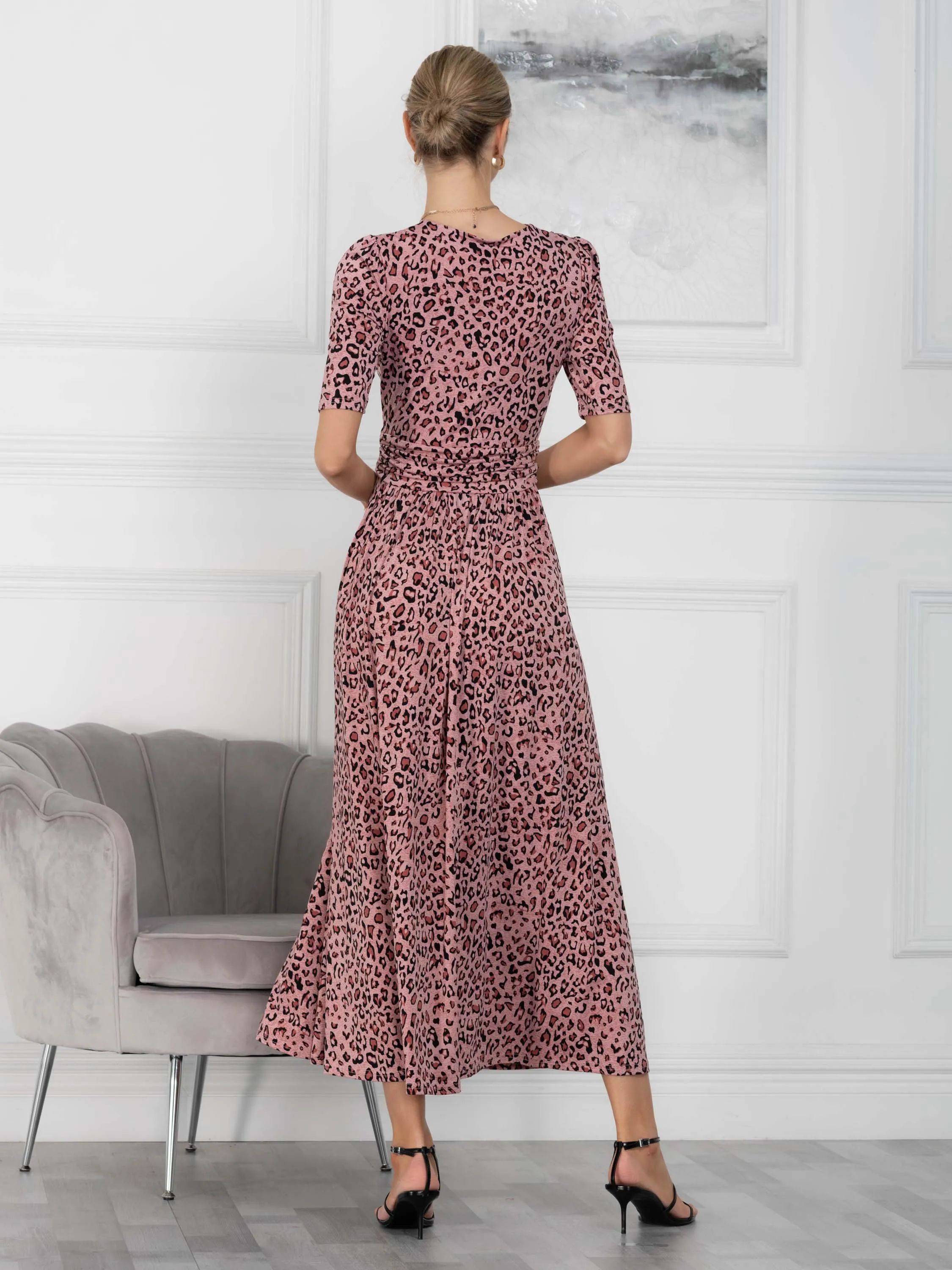 Jolie Moi Beatrice Jersey Wrap  Maxi Dress, Pink Animal