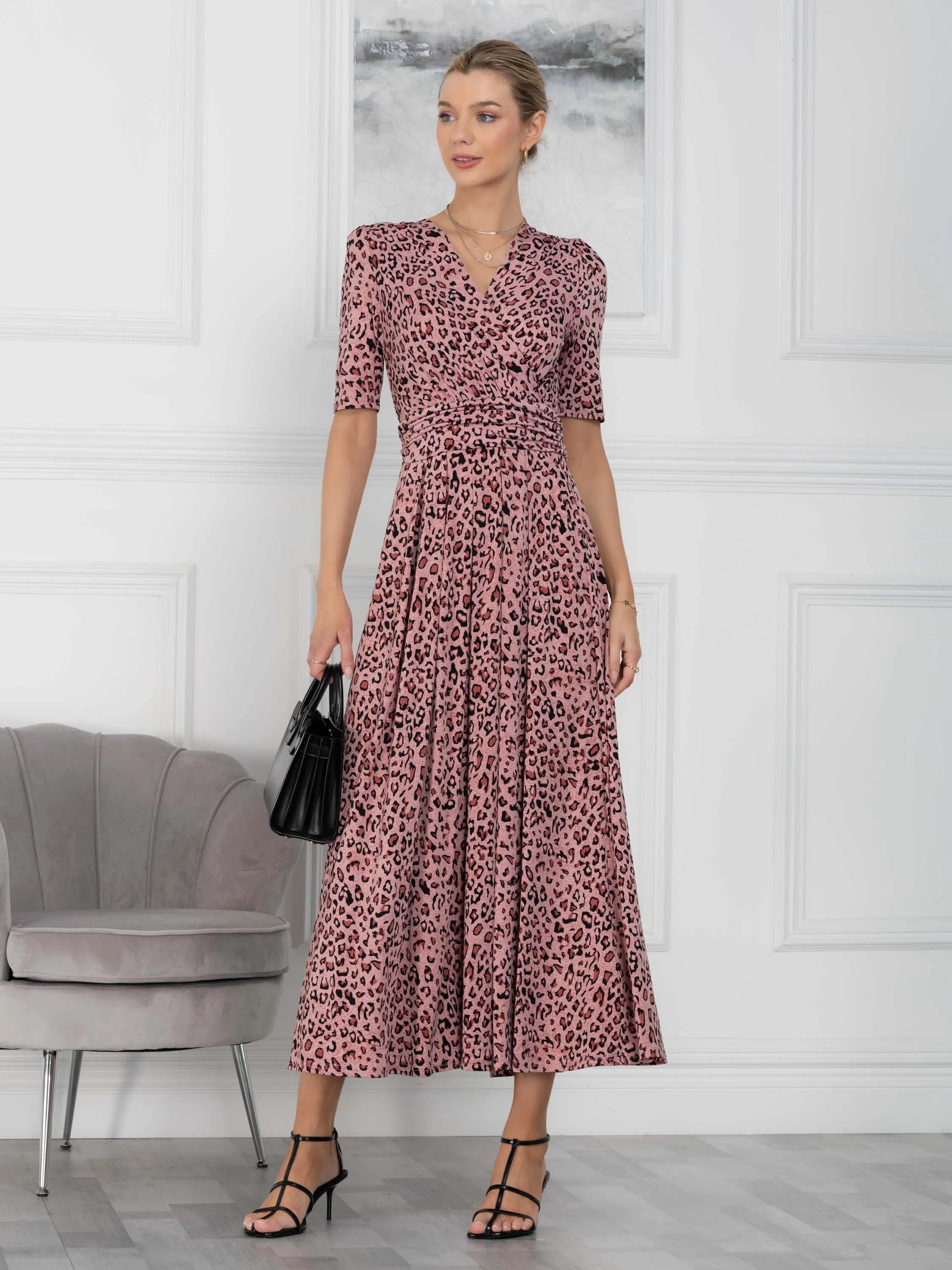 Jolie Moi Beatrice Jersey Wrap  Maxi Dress, Pink Animal
