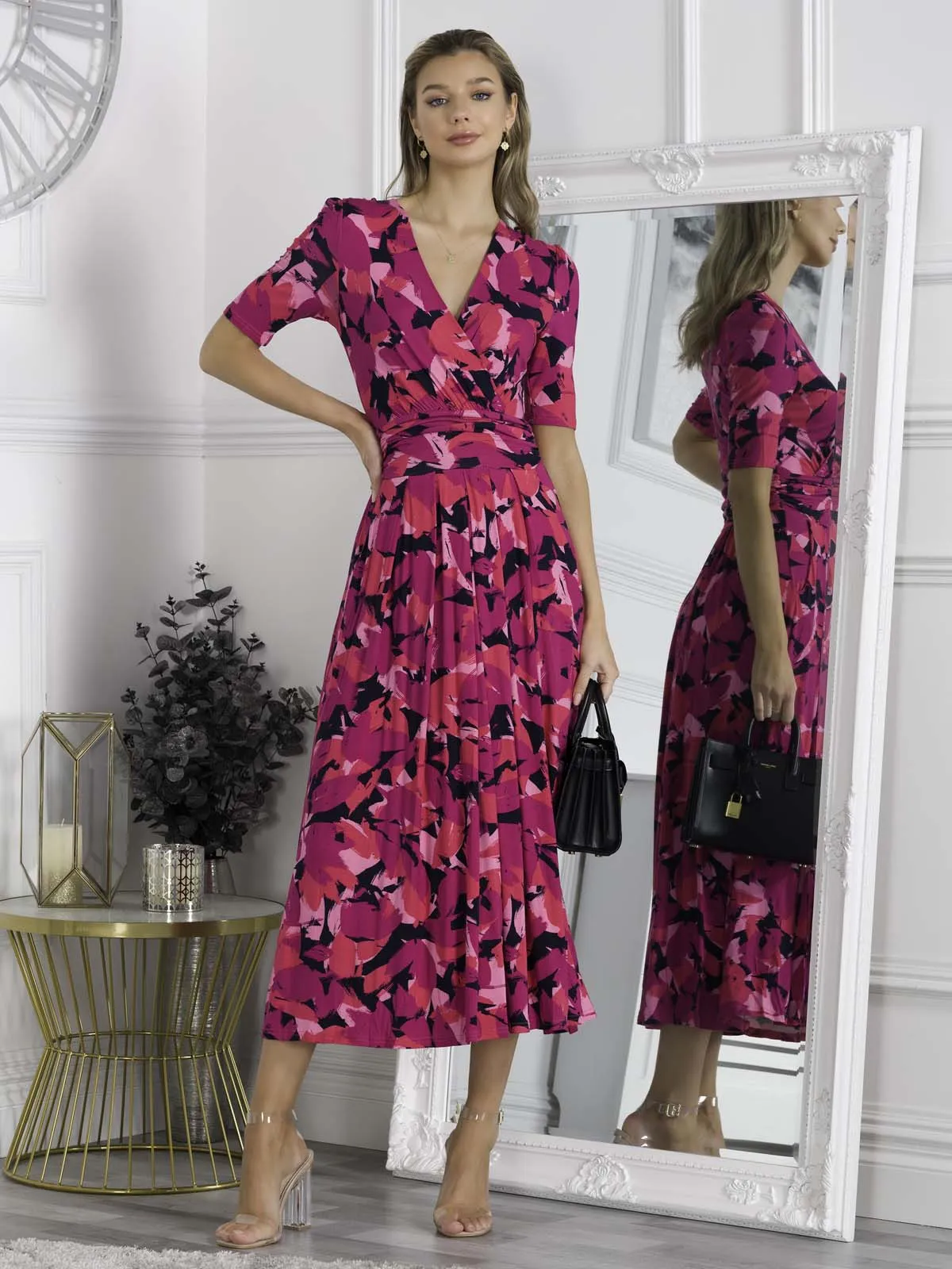 Jolie Moi Macara Animal Print Wrap Maxi Dress, Pink Abstract