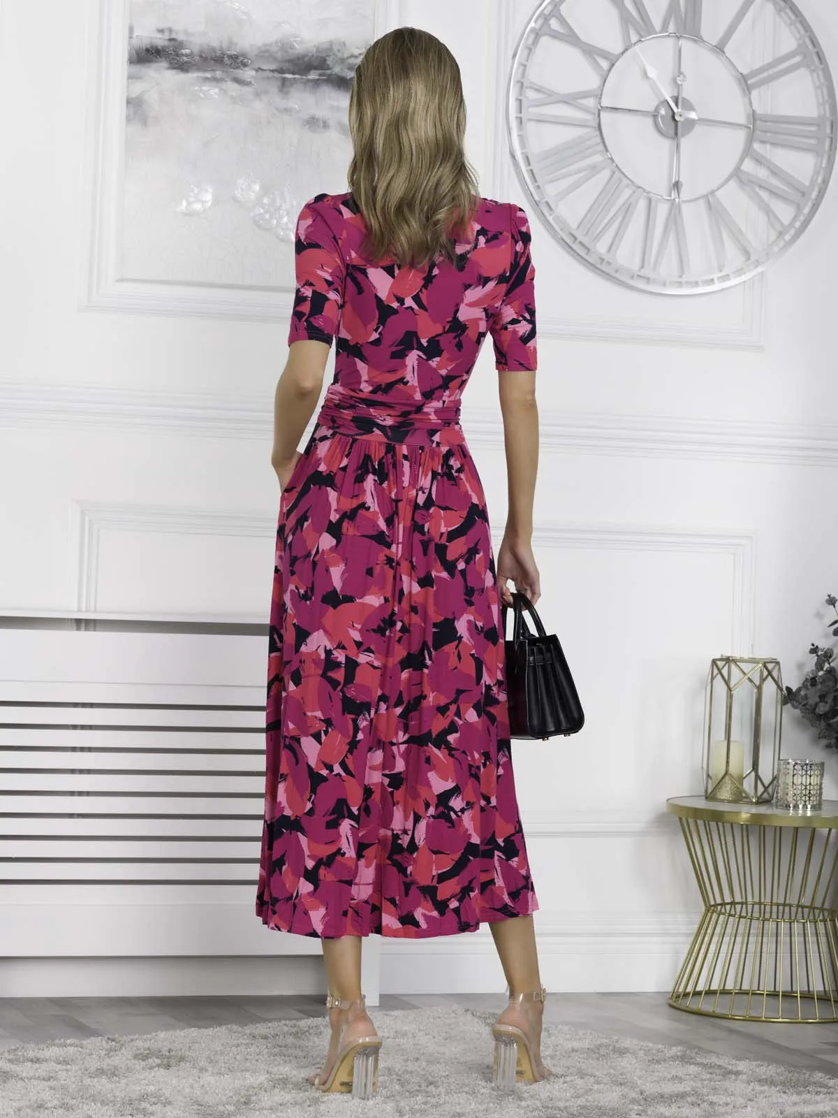 Jolie Moi Macara Animal Print Wrap Maxi Dress, Pink Abstract