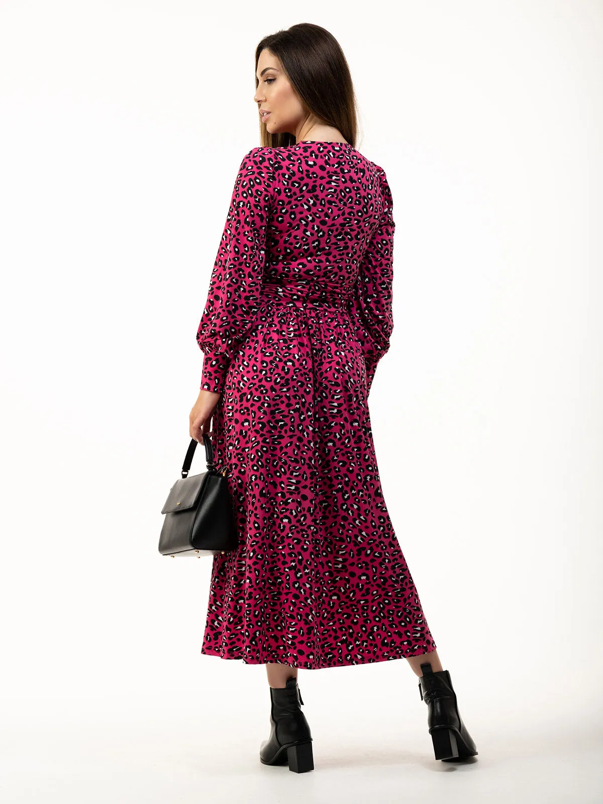 Jolie Moi Vivian Long Sleeve Dress, Pink Animal