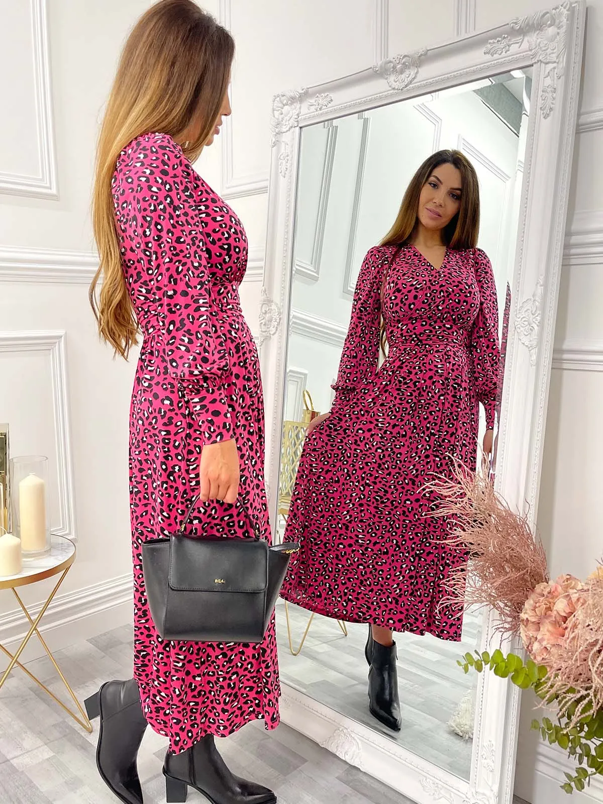 Jolie Moi Vivian Long Sleeve Dress, Pink Animal