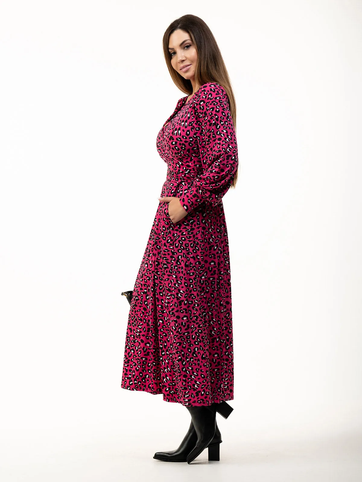 Jolie Moi Vivian Long Sleeve Dress, Pink Animal