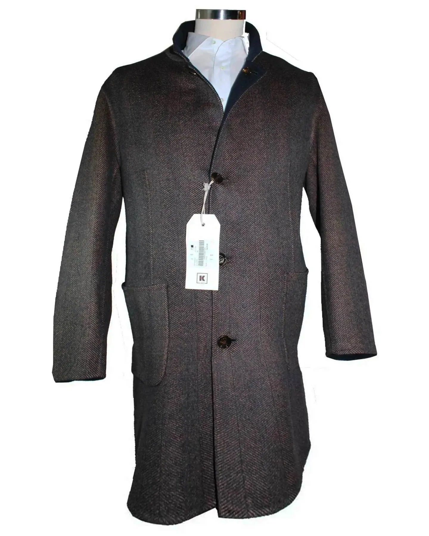 Kired Long Coat Midnight Blue Dark Brown Reversible Overcoat Sartorial EU 58/ US 46 SALE