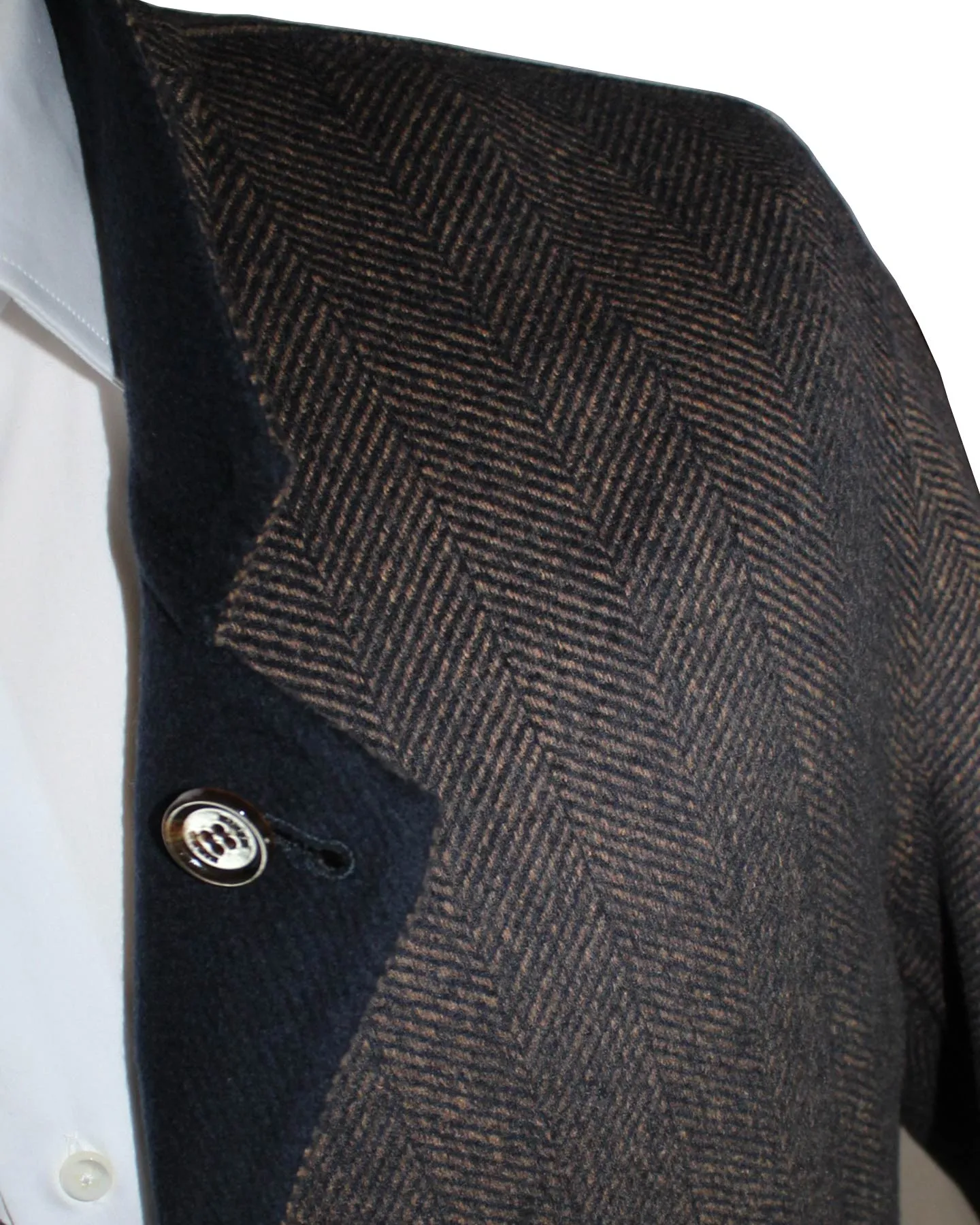Kired Long Coat Midnight Blue Dark Brown Reversible Overcoat Sartorial EU 58/ US 46 SALE