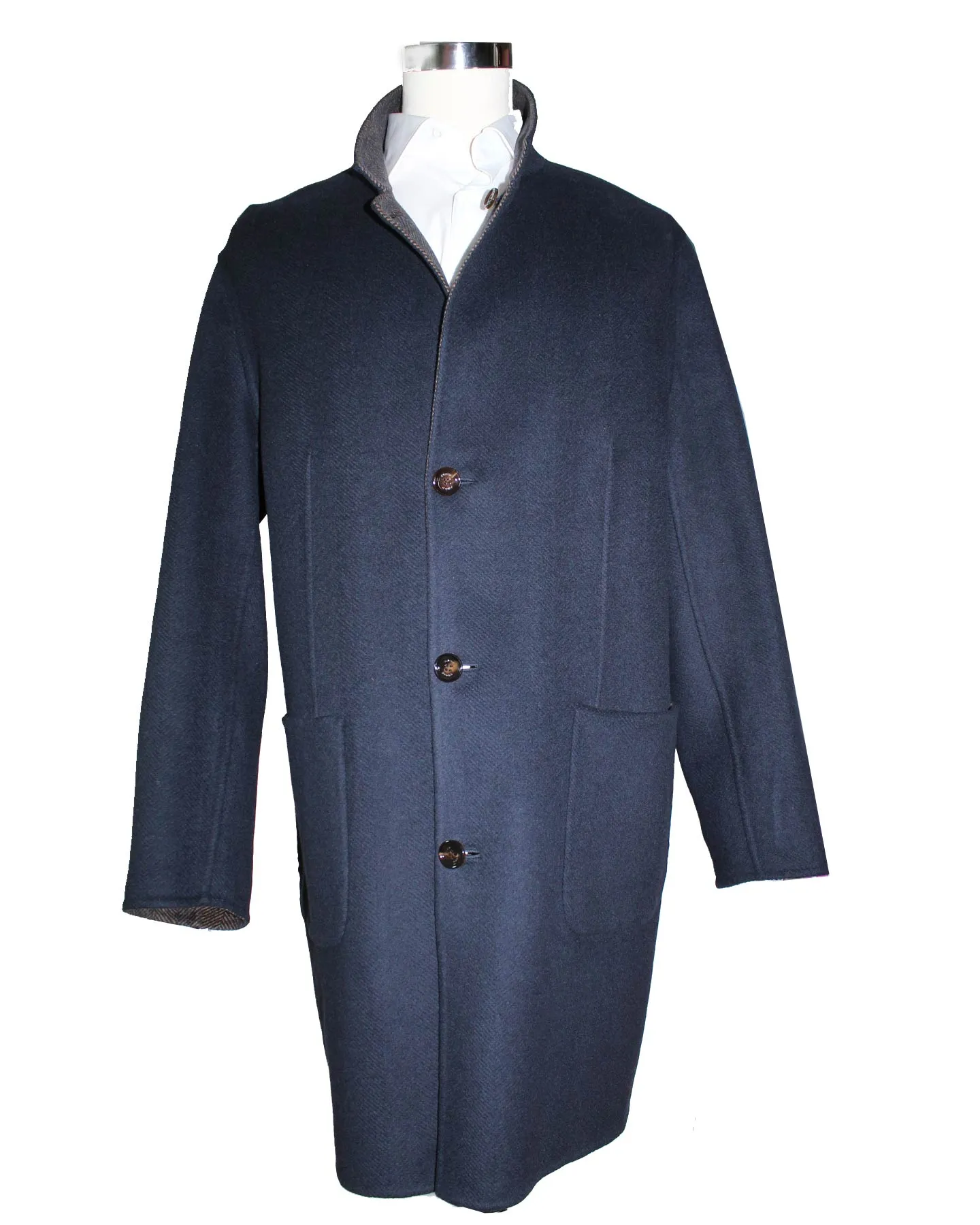 Kired Long Coat Midnight Blue Dark Brown Reversible Overcoat Sartorial EU 58/ US 46 SALE