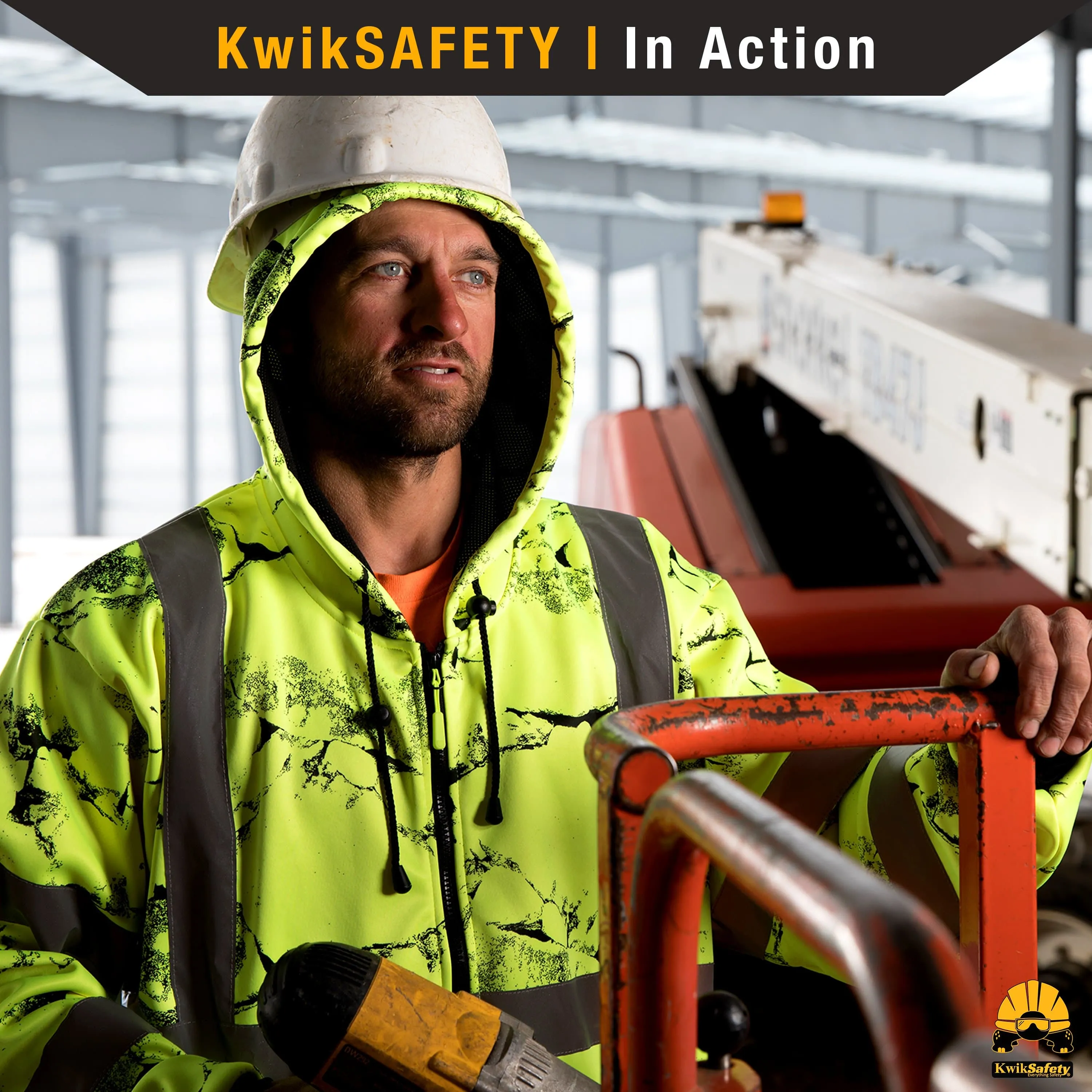 KwikSafety UNCLE WILLY'S WALL Safety Hoodie (LIMITED EDITION DESIGN) Class 3 ANSI Tested OSHA Hi Vis Reflective PPE - Model No.: KS5510