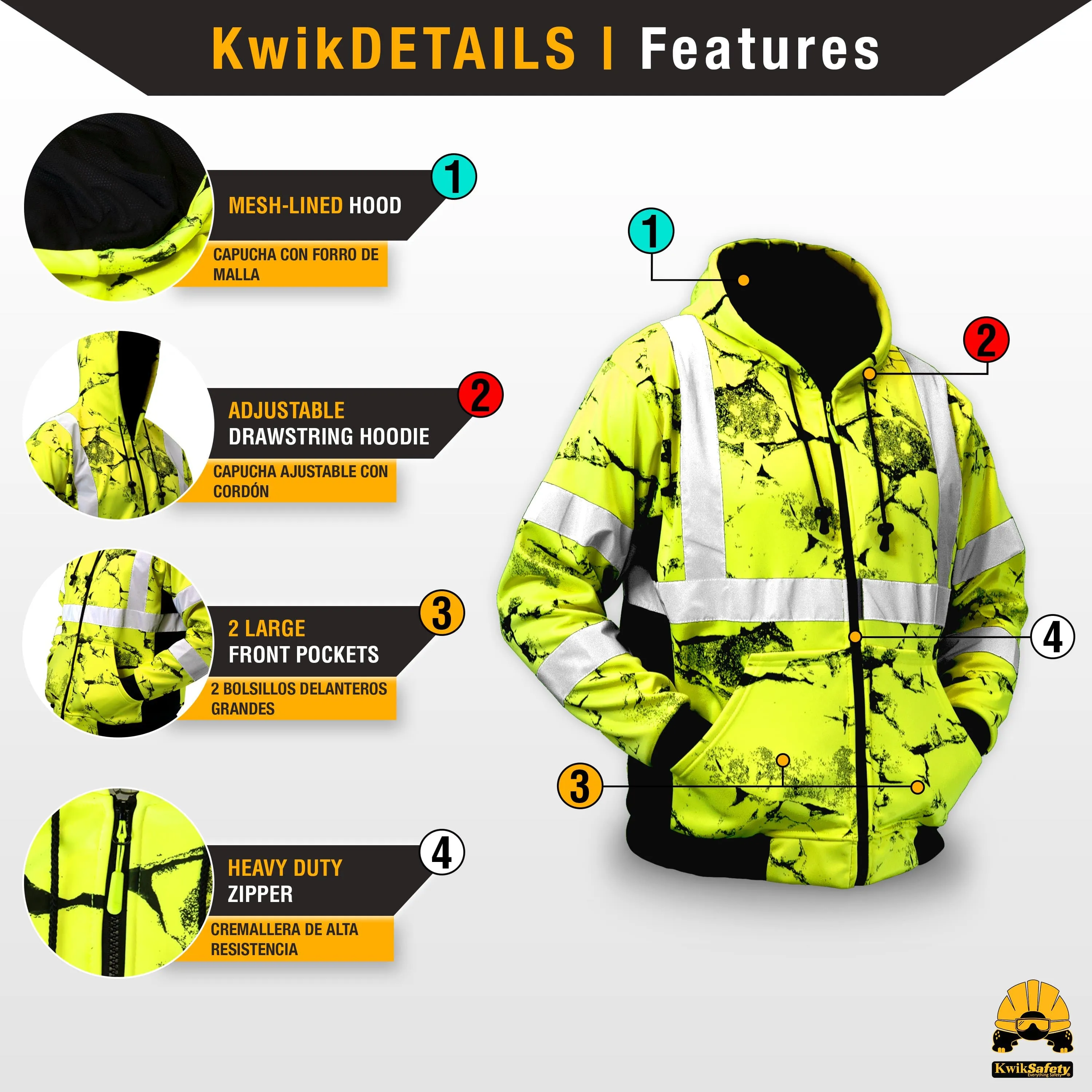 KwikSafety UNCLE WILLY'S WALL Safety Hoodie (LIMITED EDITION DESIGN) Class 3 ANSI Tested OSHA Hi Vis Reflective PPE - Model No.: KS5510