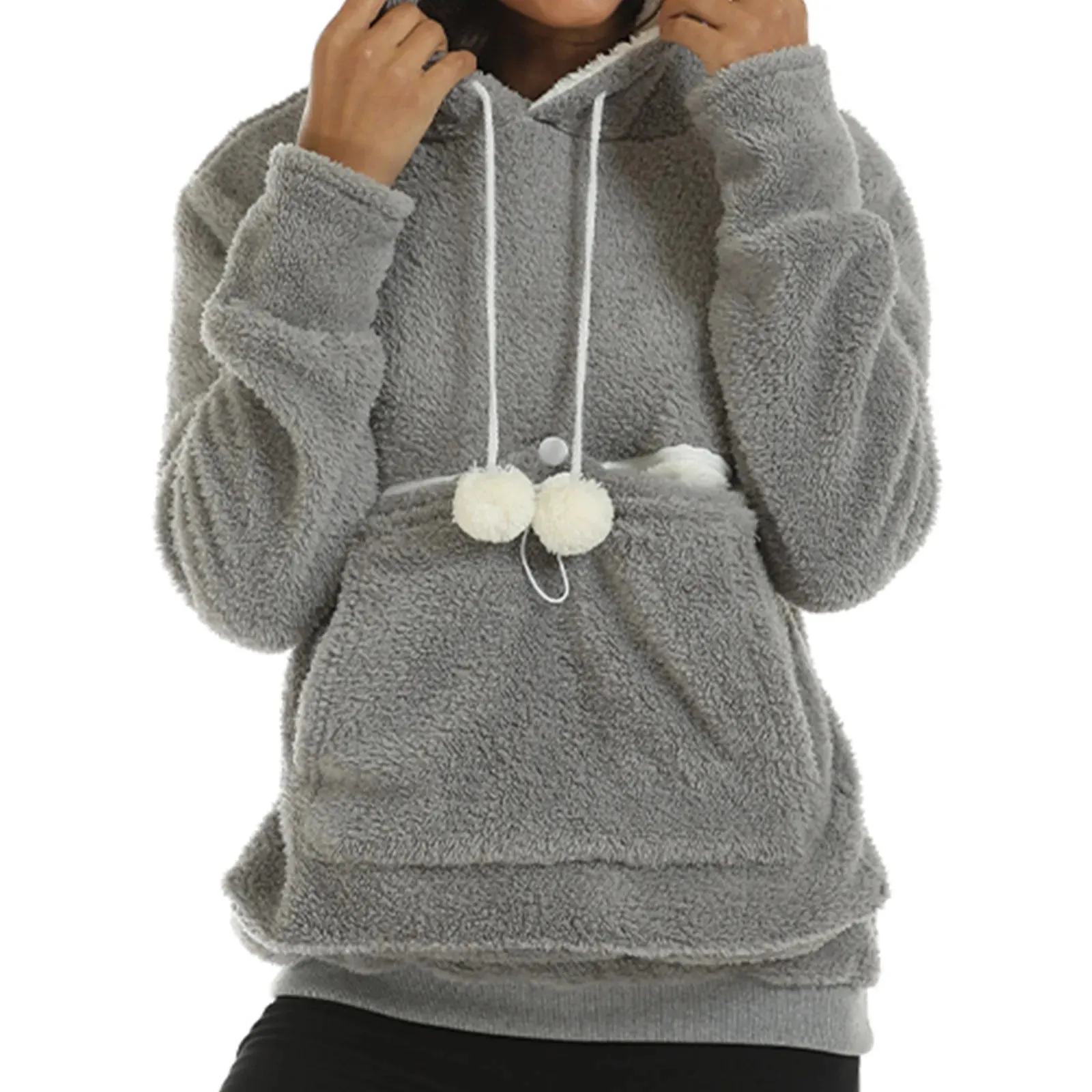 Large Plush Fleece Pet Pocket Hoodie Sweatshirt for Women