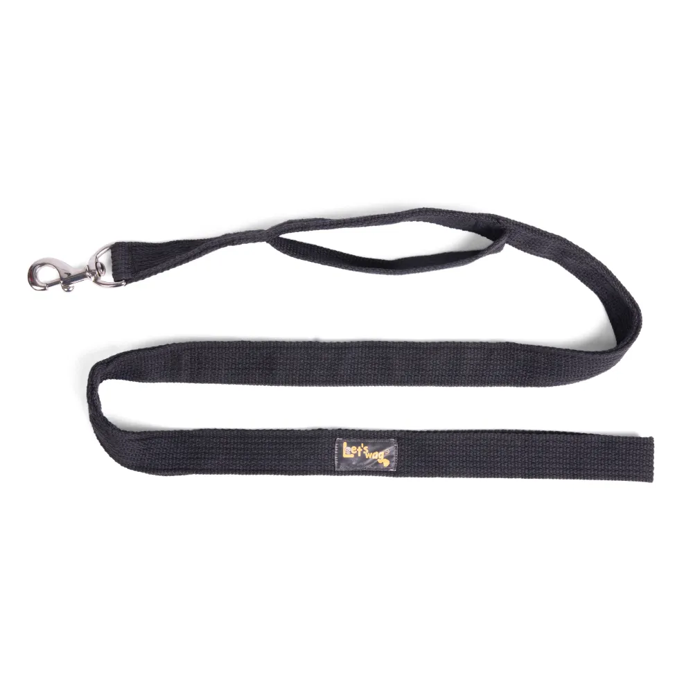 Let's Wag Double Handle Fabric Leash for Dogs (Black)