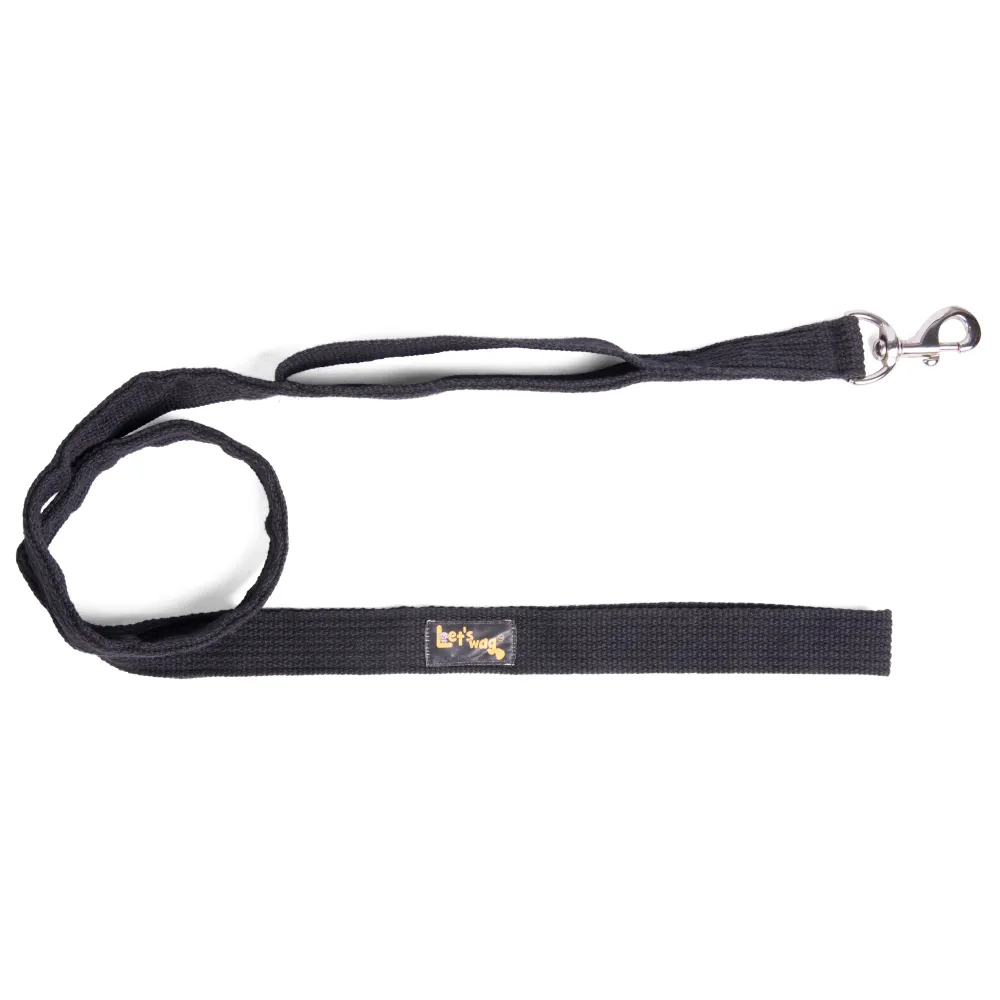 Let's Wag Double Handle Fabric Leash for Dogs (Black)