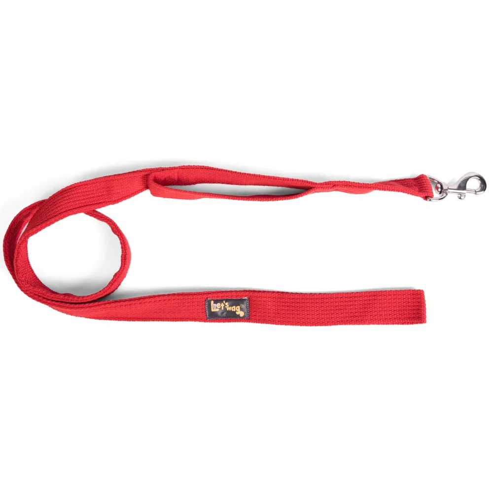 Let's Wag Double Handle Fabric Leash for Dogs (Red)