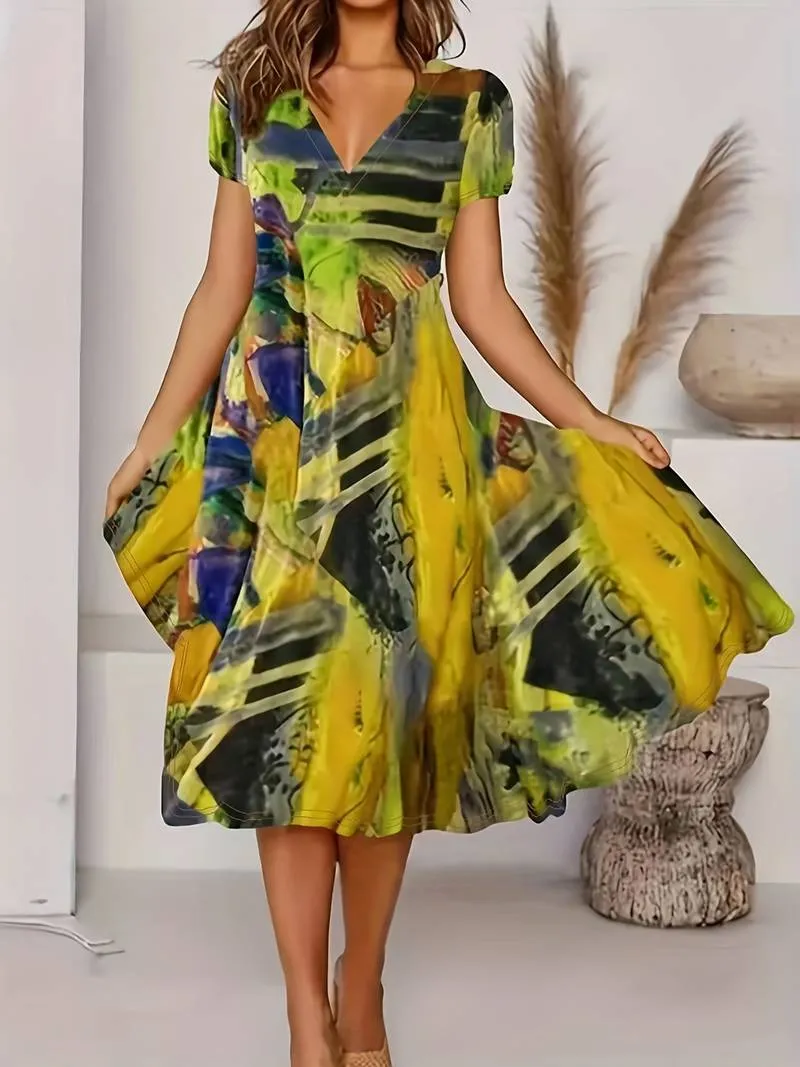 Liora - Short Sleeve V Neck Dress