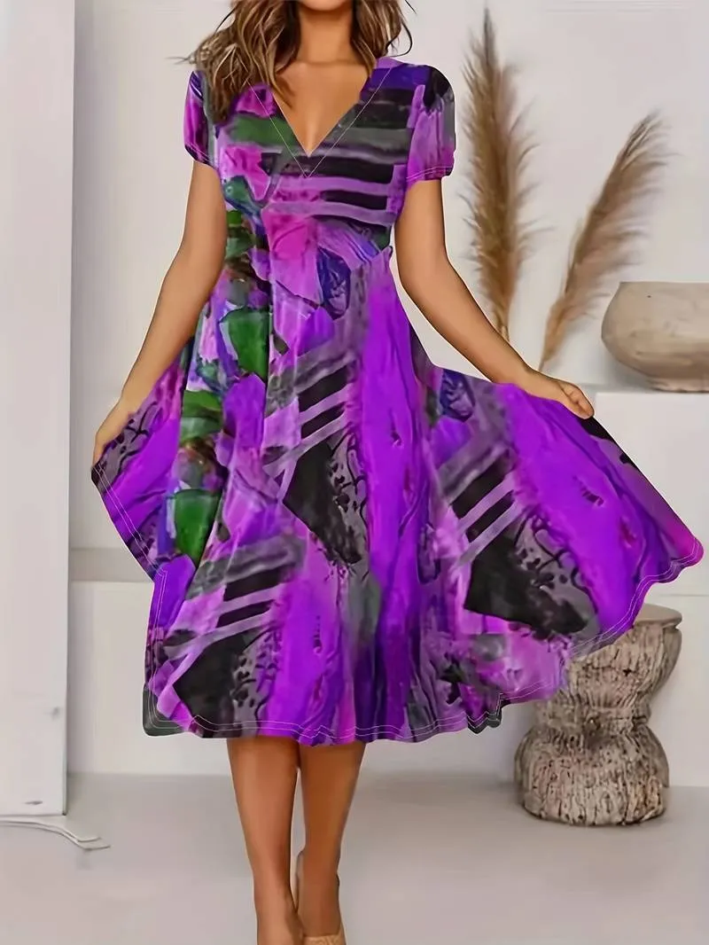 Liora - Short Sleeve V Neck Dress