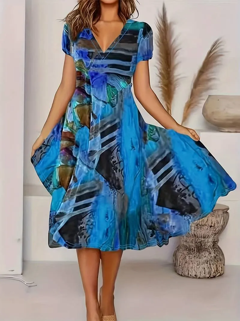 Liora - Short Sleeve V Neck Dress