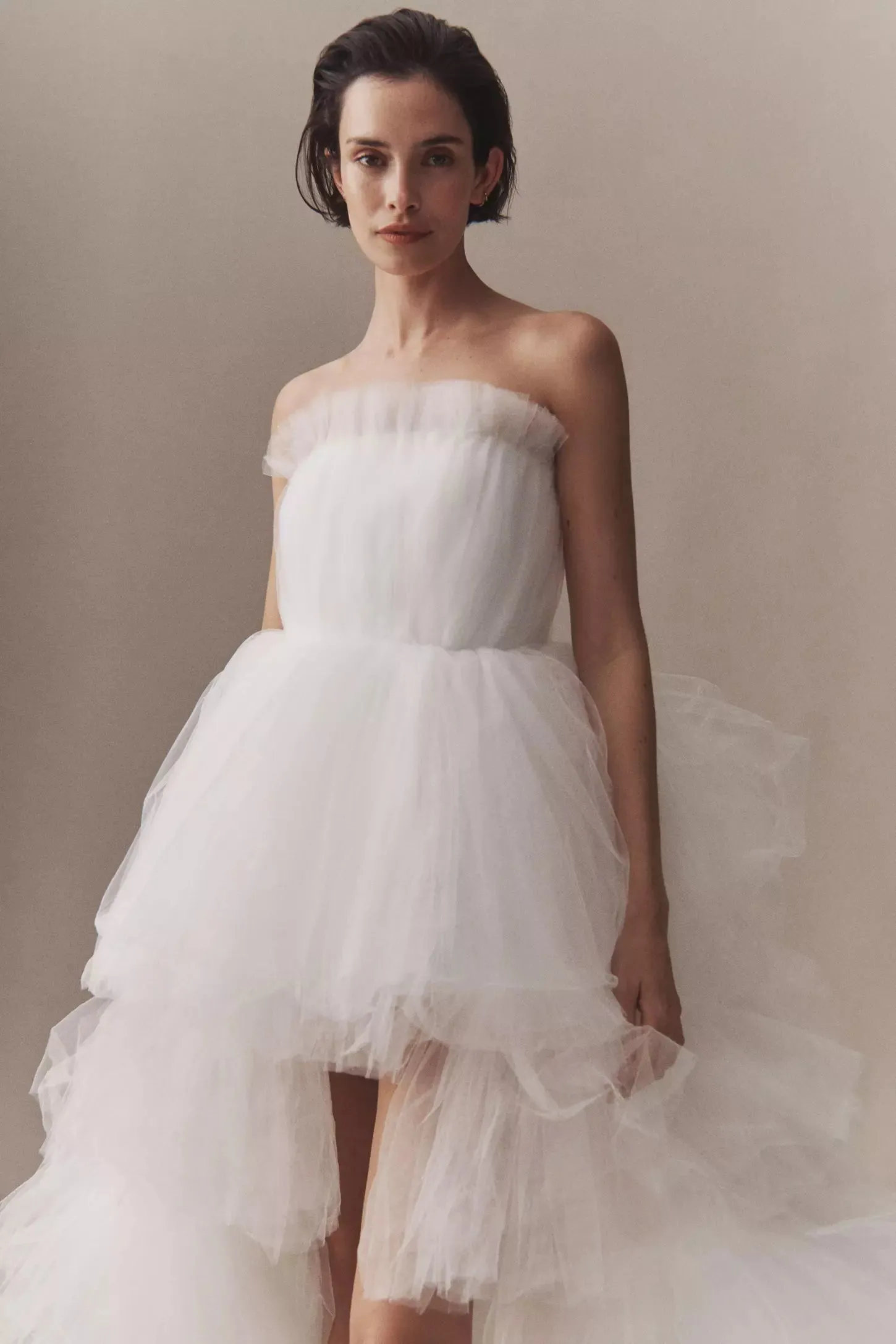 Lola Strapless Tulle Tiered High-Low Wedding Gown