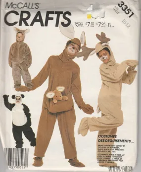 McCall's 3351 Childrens Halloween Costume Sewing Pattern Vintage 80's Panda Kangaroo Reindeer Koala
