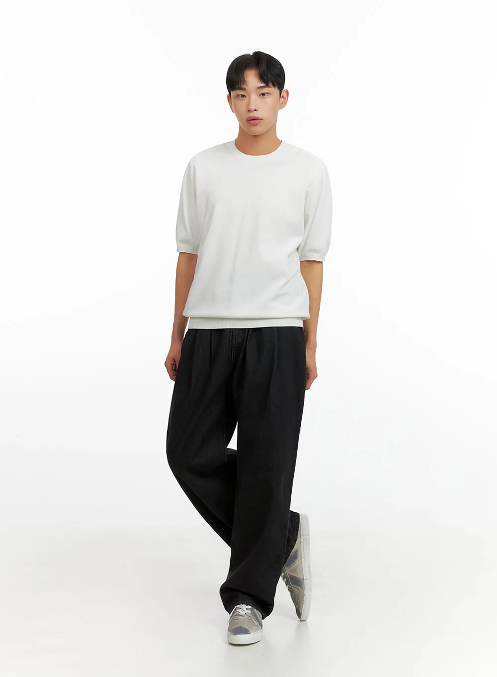 Men's Solid Low Rise Jeans (Black) IU412