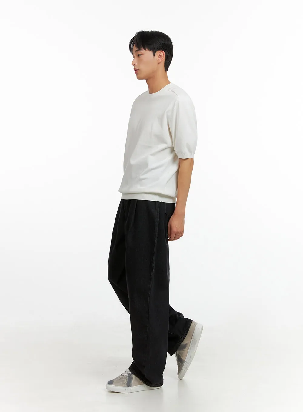 Men's Solid Low Rise Jeans (Black) IU412