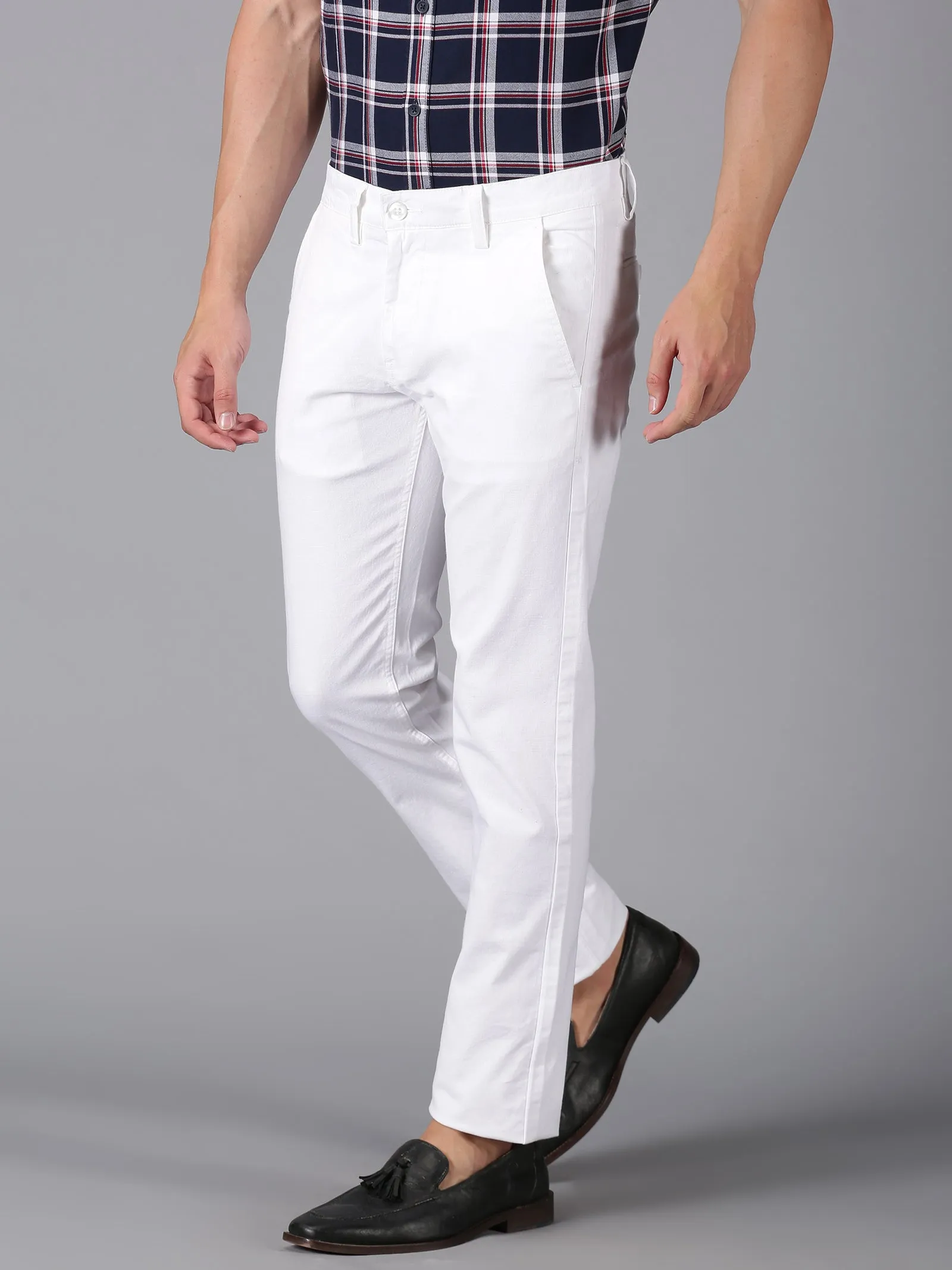 MEN'S WHITE SOLID SLIM FIT TROUSER