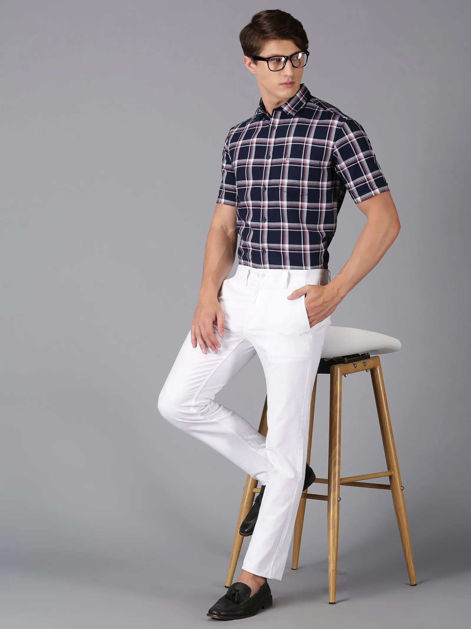 MEN'S WHITE SOLID SLIM FIT TROUSER