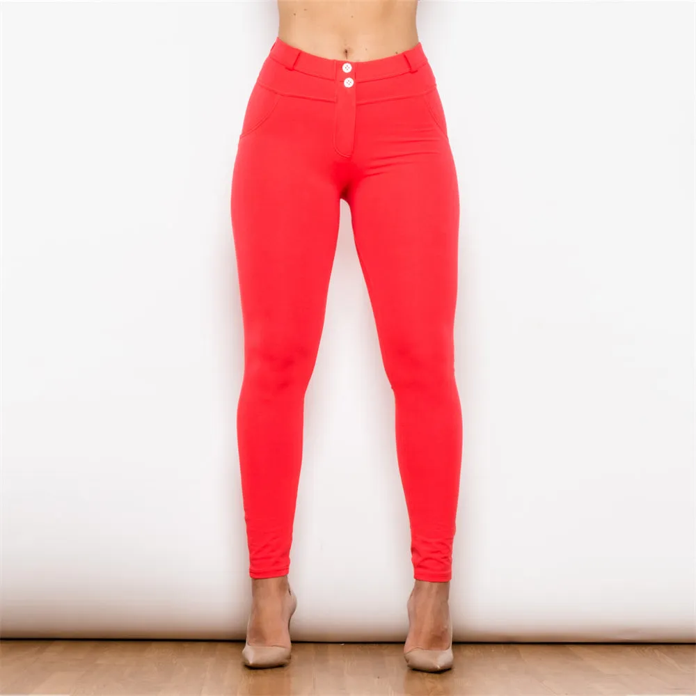Middle Waist Red Knitted Leggings