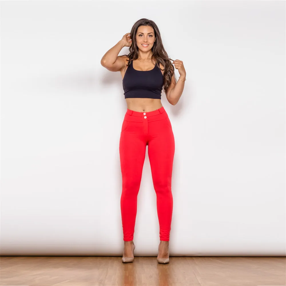 Middle Waist Red Knitted Leggings