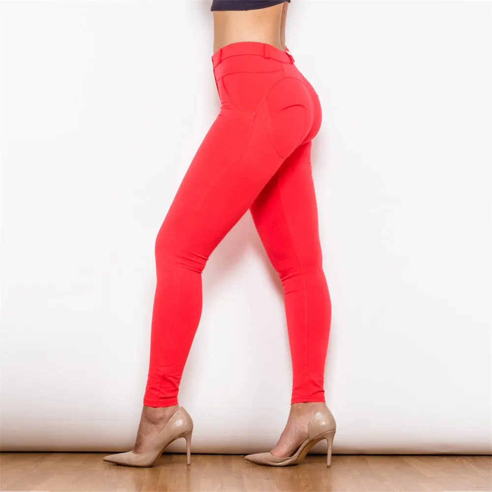 Middle Waist Red Knitted Leggings