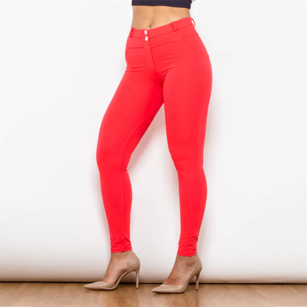 Middle Waist Red Knitted Leggings