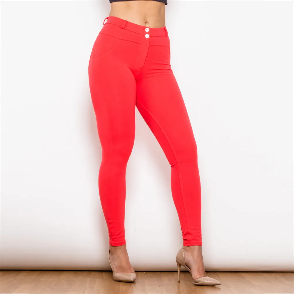 Middle Waist Red Knitted Leggings